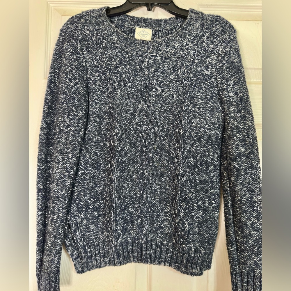 ST.JOHN'S BAY Cable-Knit Sweater Women's S Blue White Pullover Round Neck Size M